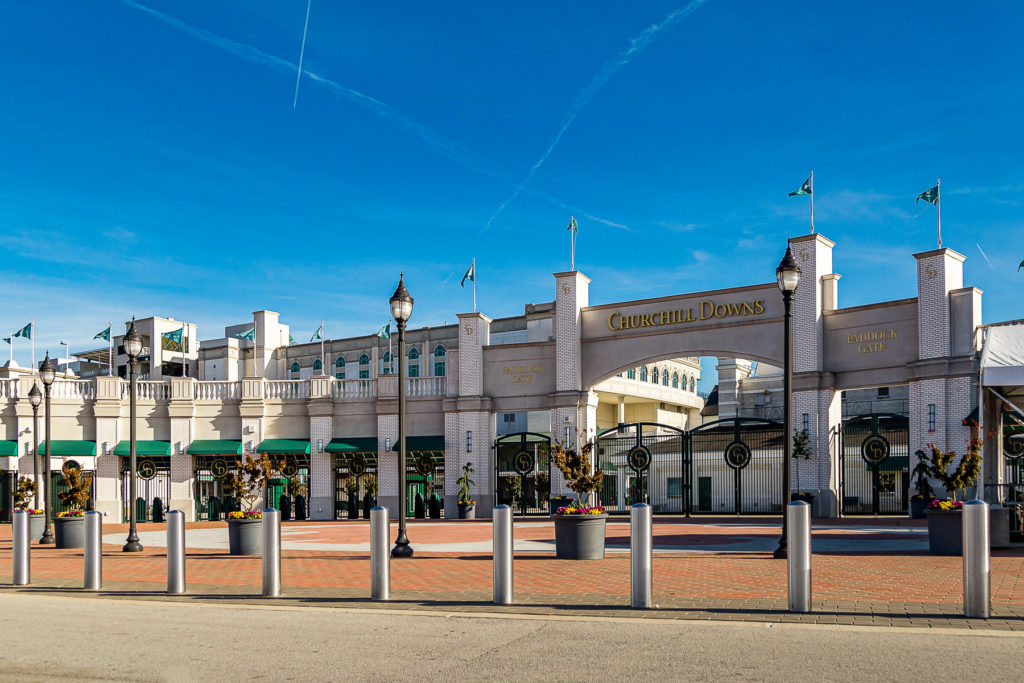 Stainless steel bollards in a row at derby entrancde